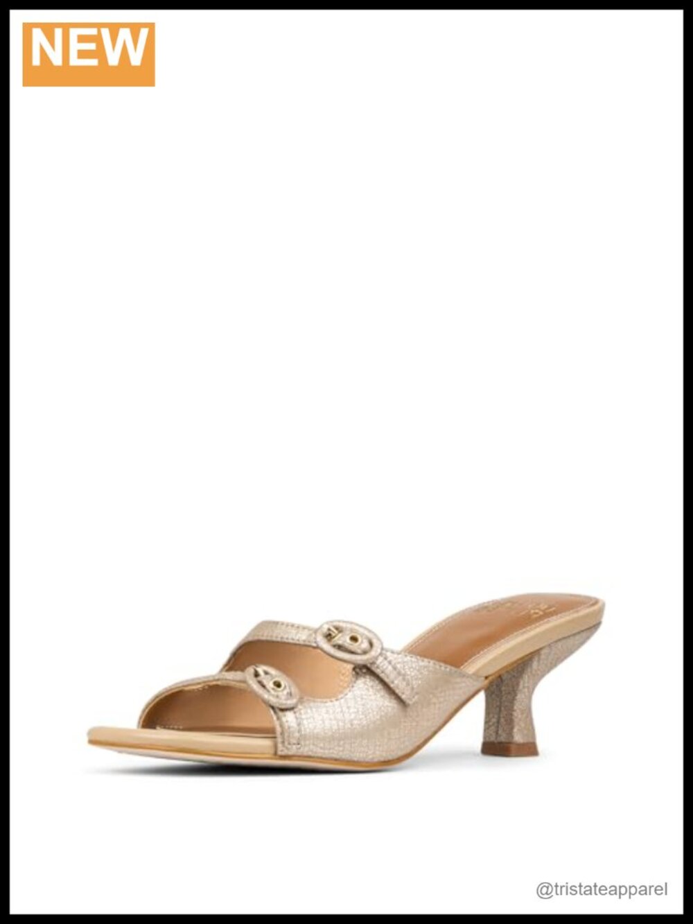 Womens Metallic Leather Kitten Heel Slingback Sandals Square Toe Padded